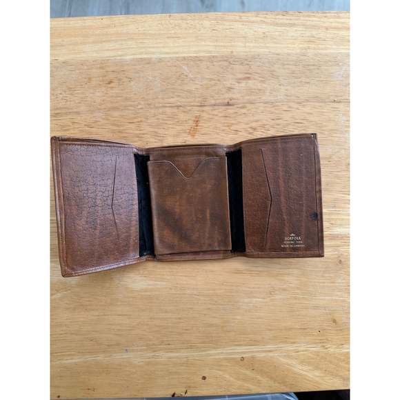 Vintage Norfolk Genuine Leather Trifold Wallet Brown Distressed Made in Canada - Picture 3 of 4